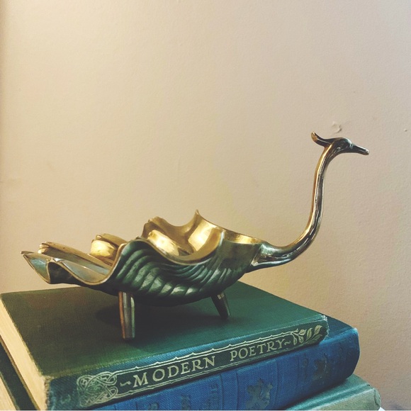 Vintage solid brass peacock/swan shaped trinket dish - Picture 3 of 9